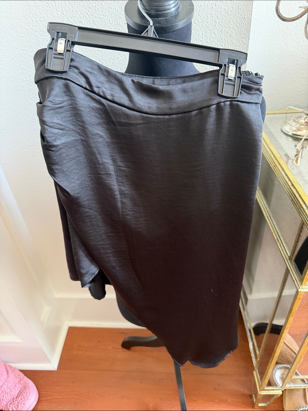 Forever 21 Black Satin Asymmetrical Midi Skirt